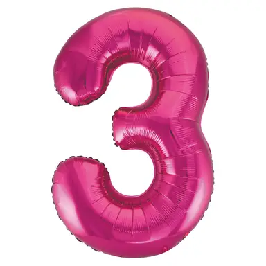 Unique Party Giant Number 3 Balloon, Pink, 86cm