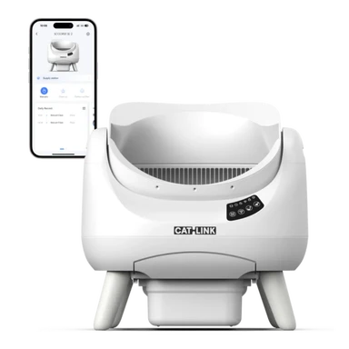 Catlink Offener intelligenter Katzentoilettenbereich, automatische Reinigungsfunktion, katzenfreundliches Design für mehrere Katzen, mehrfacher Schutz, inkl. Einweg-Innenbeutel und rutschfestem Unterlegpad, minimalistisch weiß, 59,2 cm x 58,5 cm x 53,4 cm