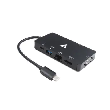 V7 V7UC-U3CRJ45HDVG-BLK USB-C Adapter with 4K HDMI, VGA, Gigabit Ethernet, 100W Power Delivery, and Dual USB 3.0 Ports