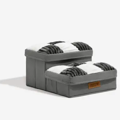 FUNNYFUZZY Escaliers pour chien à motif damier gris avec rangement - 2 marches