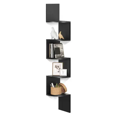 VASAGLE 5-stufiges Eckregal, Wandregal, schwebendes Ausstellungsregal im Wohnzimmer, Arbeitszimmer, Küche, Schlafzimmer, für Pflanzen, CDs, Dekorationen, modern, Tinten Schwarz