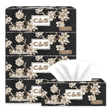 C&S Boxed Facial Tissues (Black Box), 3-Ply, 424 Sheets (106 Sheets * 4 Boxes), Elegant Black Box, Easy Draw