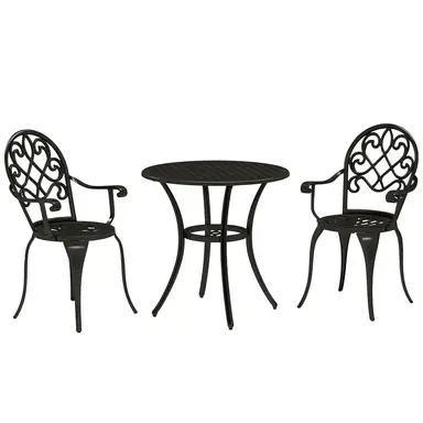 Outsunny 3 Piece Patio Bistro Set for 2, Outdoor Aluminium Garden Table and Chairs with Adjustable Footpads for Balcony, Garden and Patio, Black