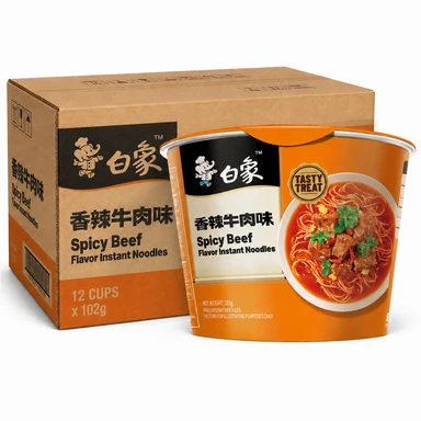 Bai Xiang Umami Classic Spicy Beef Flavor Instant Noodles, 12 Cups (Full Box) 102g*12