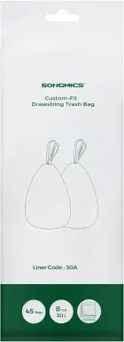 SONGMICS Schwerlast-Müllbeutel, Zugband-Müllsäcke für 8-Gallonen (30L) Küchenabfalleimer, vorgeschnitten, Liner-Code 30A, 4 Rollen, 180 Stück, Weiß KRB430A01