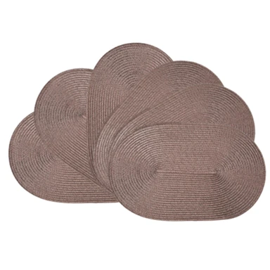 Set de 6 Sets de Table Ovale en Vinyle Tressé PP - Marron Foncé BL, Antidérapants, Lavables, Résistants à la Chaleur, Faciles à Nettoyer 45x30cm