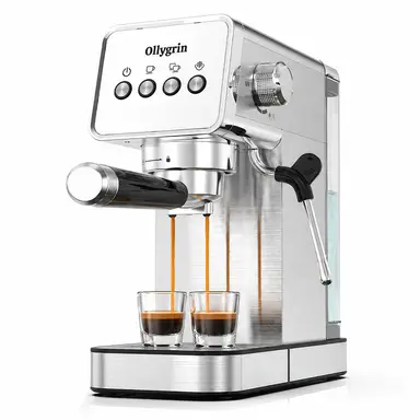 Ollygrin EM1502 Machine à expresso 20 bars, machine à expresso professionnelle avec buse vapeur, cafetière expresso avec réservoir d'eau amovible et bac d'égouttage, pour un usage domestique