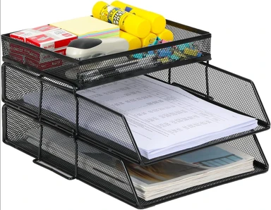 Senhoglb 2 Tier A4 Mesh File Tray Stackable with Top Holder， Black, New Year Sale , Top gift picks