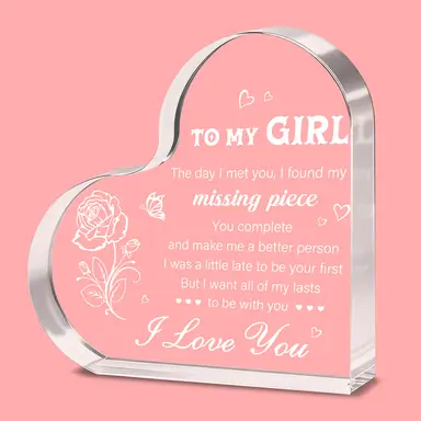 Alphynix 1pc Romantic Crystal Heart, "TO MY GIRL" Valentine's Gift with "I Want All of My Lasts to Be With You" Love Message, Perfect Proposal Gift