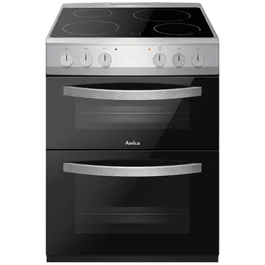 Amica AFC602SS 60cm Ceramic Electric Cooker with Double Oven, Stainless Steel, A Rated