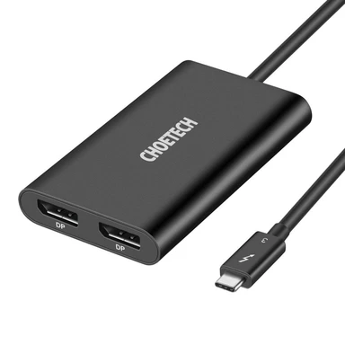Choetech Adapter Steckdosenadapter USB Typ C Thunderbolt 3 (40Gbps) - 2x DisplayPort 4K 60Hz Schwarz (HUB-D03)
