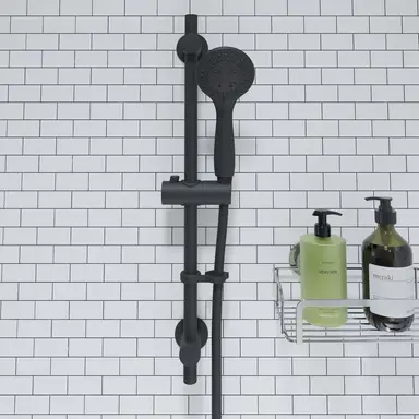 Croydex Nero Shower Set - Riser Rail/Shower Head/Hose - Black