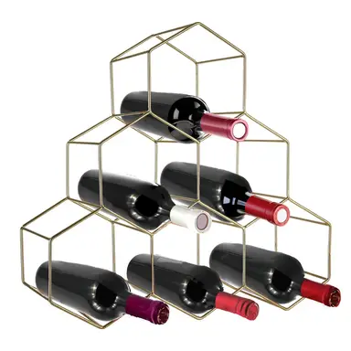 Maison by Premier Sturdy 6 Botttle Gold Finish Wine Rack, Geometric Structure Bottle Rack For Cupboard, Minimalist Wine Rack