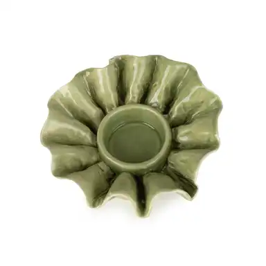 Candlelight Candle Holder Tealight Frill Ceramic Green