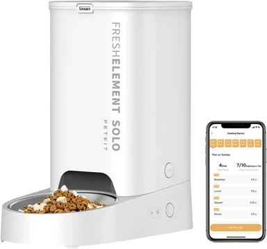 PETKIT Automatischer Katzenfutterspender, 2.4G WiFi, 3L Futterbehälter, APP-Steuerung, 1-10 Mahlzeiten pro Tag, kompatibel mit gefriergetrocknetem Futter, Edelstahlschüssel, USB-Kabel (Milchweiß)