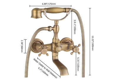 Chester Classic Style Antiek Messing Wandkraan voor Voetbad met Douchehanddouche
