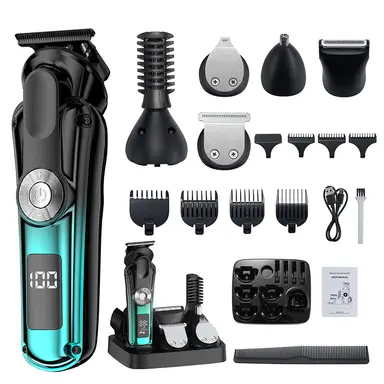 Komingdon Beard Trimmer For Men, All-in-One Men's Hair Clipper Hair Trimmer, Mustache Body Nose Ear Facial Cutting Shaver, Electric Razor Grooming Kit, USB Rechargeable  Cordless & Led Display, Holiday Gift For Him Father's Day Gift bule