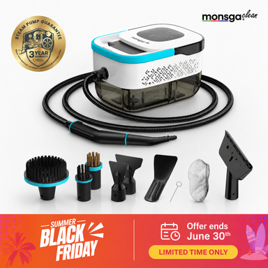 [Offres d'été - 49,99 € avec livraison gratuite le lendemain] Monsga Nettoyeur vapeur 1500 W à chauffage rapide, prêt en 15 s et pression de 3,5 bars, grand réservoir de 1,6 L pour un nettoyage de 120 m², nettoyeur vapeur polyvalent haute performance avec kit d'accessoires, blanc