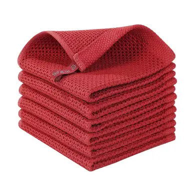 JORDAN&JUDY 6-Pack Honeycomb Kitchen Towels, Red, Durable & Easy to Clean, 30x30cm