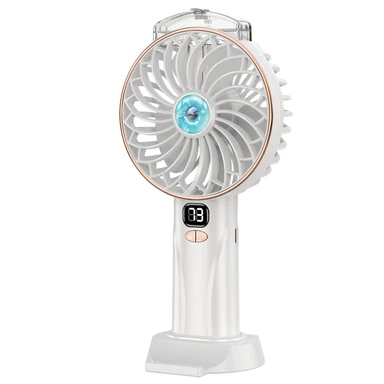 Aigostar Wiederaufladbarer Nebelventilator – Leise Kühlung mit erfrischendem Nebel, leistungsstarke persönliche Kühlung mit zwei Nebelmodi, LED-Batterieanzeige, einstellbare Geschwindigkeiten, Weiß & Gold
