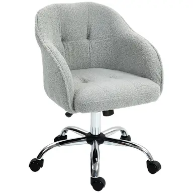 HOMCOM Vanity Swivel Chair, Teddy Fleece Office Desk Chair with Adjustable Height for Home, Study, Bedroom, Makeup, Grey