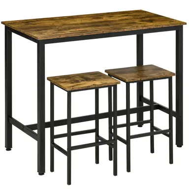 HOMCOM Bar Table & 2 Stools Industrial Rustic Brown/Black