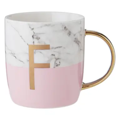 Maison by Premier Frosted Deco Marble Effect and Pink Monogram Mug, F