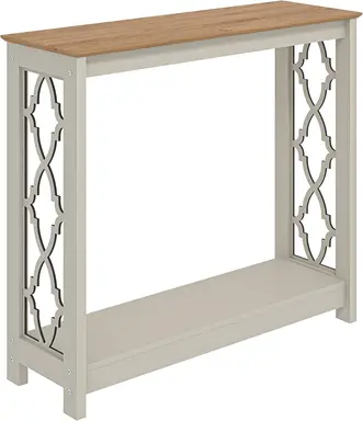 Galano Nova Console Table – Light Grey & Oak – Modern Entryway Table with Storage – Slim Hallway Bookshelf Cabinet – Space-Saving Console for Living Room, Foyer or Bedroom