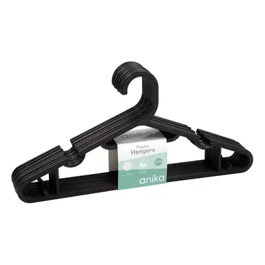 Anika Black Plastic Hangers With Notches, Set Of 10