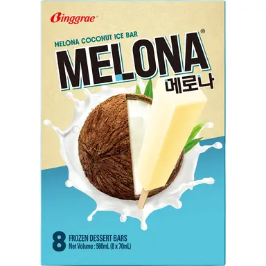 BINGGRAE Bâtonnets glacés Melona saveur coco - 8 x 70 ml