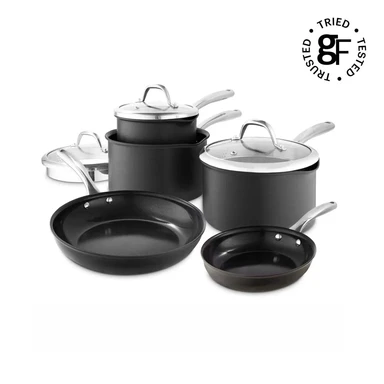 Good Food by Tower Hard Anodised 5 Piece Cookware Set with Lids, Induction Compatible, Grey