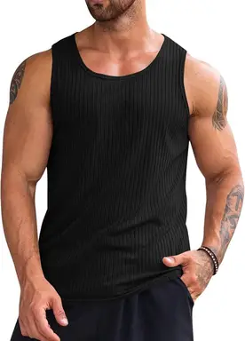 Men's Ribbed Tank Tops 1 Pack Knit Sleeveless Workout T Shirt Muscle Gym Fitness Tee (black, M)