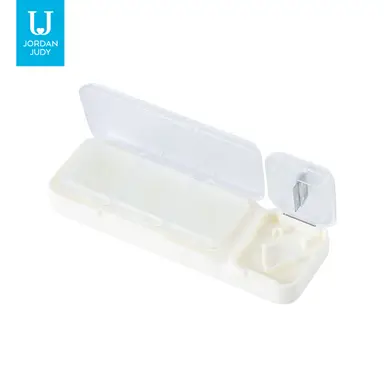 JORDAN&JUDY Small Pill Organizer Portable Mini Daily Pill Case Tablet Cutter Storage Box 1 pc White