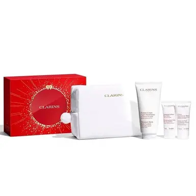 CLARINS Coffret Cocooning Baume corps super hydratant 200 ml + Crème mains 30 ml + Gommage