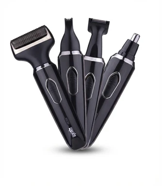 DSP Men's Professional 4-in-1 Electric Shaver and Trimmer, rechargeable and waterproof, with nose and beard trimmer, body groomer, and facial brush, USB fast charging, portable travel design.