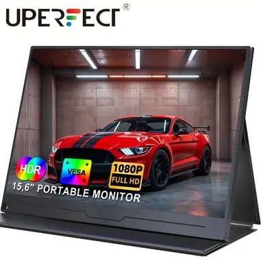 UPERFECT Tragbarer 15,6‑Zoll‑Monitor, 1080p (FHD), 1920 x 1080, IPS, HDR, USB‑C, Gaming‑Monitor, Dual‑Lautsprecher, Externer Monitor, HDTV, VESA‑Halterung, für Laptop/PC/Smartphone