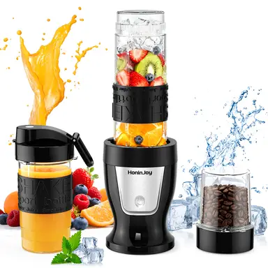 HoninJoy Smoothie-Mixer, 650W persönlicher Mixer für Shakes und Smoothies mit Mahlbecher & 2 BPA-freien tragbaren Bechern (20oz+14oz), tragbarer Mixer für Säfte, Smoothie-Maker für die Küche.