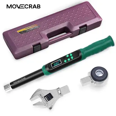MoveCrab Digitaler Drehmomentschlüssel mit austauschbaren Köpfen, präzise einstellbar von 6,8–135 Nm (5–99,6 ft·lb), Ratschen- und Maulschlüssel, professionelles Drehmomentwerkzeug für die Wartung von Kraftfahrzeugen und Maschinen