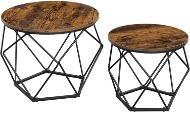 VASAGLE 2er Set Beistelltische Spanplatte Stahl Couchtisch Industriedesign Ø50 x 50 x 40 cm