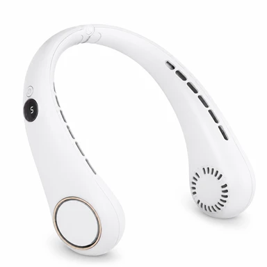 Neck Fan - White, Hands-Free, 3 Wind Speeds, LED Display, HR2598WT