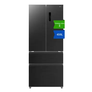 CHiQ JKR461WGE 459L KITFit Pro 4-Door 80cm Wide American French Door Fridge Freezer - Black Steel - E Rated