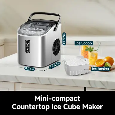 EUHOMY Ice Maker Machine, Self-Cleaning Ice Cube Maker, Produces 9 Cubes in 6 Minutes, 2 Ice Cube Sizes, 12 Kg/Day, Portable Ice Maker with Handle, Basket, and Scoop, Ice Machines for Home, Kitchen