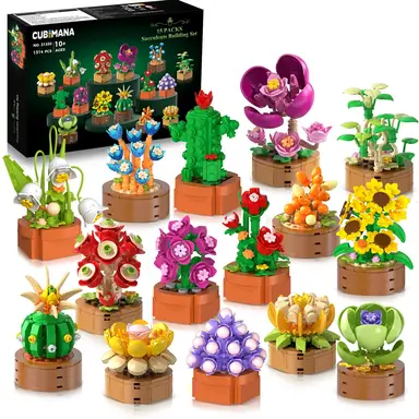 CUBIMANA 15-teiliger 3,6 mm Mini-Bauklotz-Set – 1314-teilig – Botanische Kollektion mit Blumen und Sukulenten – Deko-Bauklotzspielzeug für Zuhause und Büro – kreatives Blumen-Bauen – Muttertagsgeschenk, Geburtstags- und Weihnachtsgeschenk