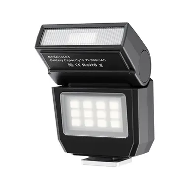 ULANZI SL03 Mini Flash avec Éclairage Vidéo, Speedlite GN8 6500K, Angle Réglable à 90°, 4 Niveaux de Puissance, Flash Manuel Compact, Griffe Porte-Accessoire à Contact Unique pour Sony/Canon/Fuji, Noir