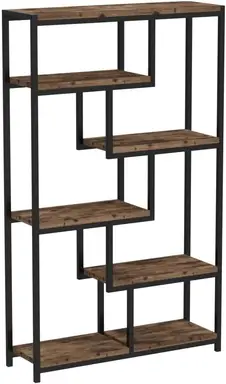 Tribesigns 5-Shelves Staggered Bookshelf, Industrial 165cm Tall Bookshelf Bookcase for Home Office, Wood and Metal Etagere Bookcase Display Shelf Open Storage Organizer Shelves