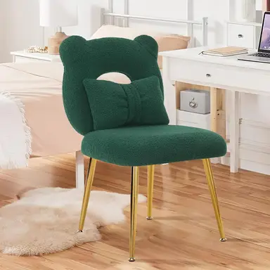 Ckaff Toilettentischstuhl, Wohnzimmerstuhl mit abnehmbarem Wurfwurfkissen und verstellbaren goldenen Beinen, Schreibtischstuhl, Esszimmerstuhl für Schlafzimmer, Wohnzimmer, Kinderzimmer, Grün