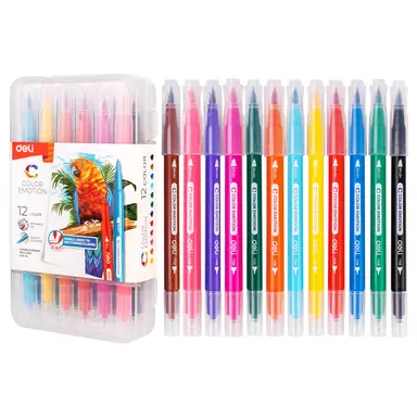 Deli Double-Tipped Watercolor Markers, Art Supplies, Assorted Colors,12-Color Set