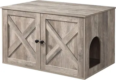 Feandrea Katzenklohaus, verstecktes Katzenklo-Möbel mit abnehmbarem Trennelement, Beistelltisch, Indoor-Katzenhaus, 80 x 53 x 50 cm, Heather Greige PCL002G01