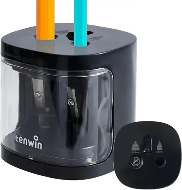 tenwin Elektrischer Pencil-Sharpener, Doppelloch, batteriebetrieben, für 6-12 mm Nr. 2- und Farbstifte, langlebiger Klingenhalter für schnelles Schärfen, geeignet für Schule/Klassenzimmer/Büro/Heim (Schwarz), Neujahrs-Aktion, Top-Geschenkideen
