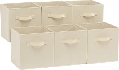 ANQI Collapsible Fabric Storage Cubes Organizer with Handles,, Beige, 10.5-x-10.5-x-11-inch, Pack of 6